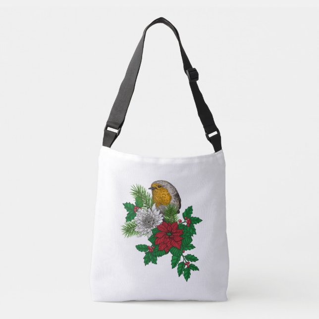 Bolsa Ajustável Red robin sobre decoração de Natal (Frente)
