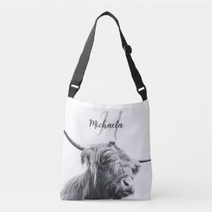 Bolsa Ajustável Retrato da vaca em terras altas monograma inicial 