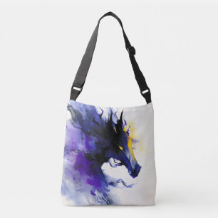 Bolsa Ajustável Retrato de Cavalo Preto em Aquarela Abstrata