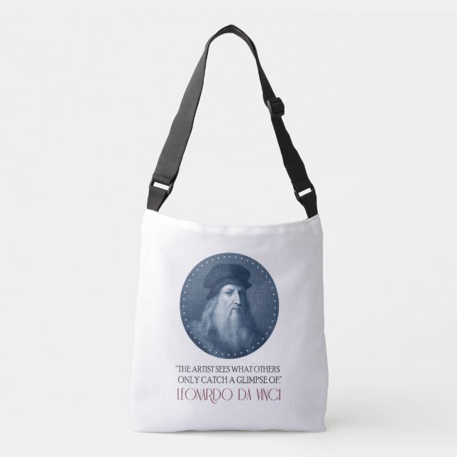 Bolsa Ajustável Retrato de Leonardo da Vinci com citação (Frente)