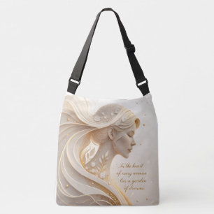 Bolsa Ajustável Retrato Feminino Luxuoso com Citação Inspiradora