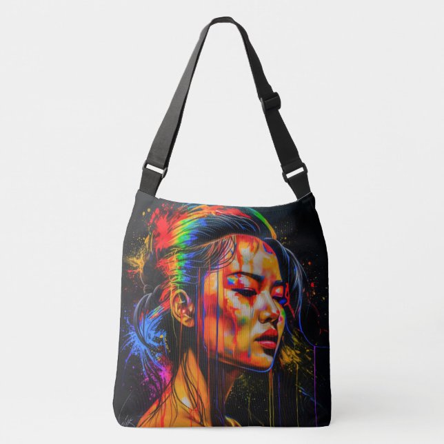 Bolsa Ajustável Retrato Neon Vibrante - Arte Expressionista Abstra (Frente)