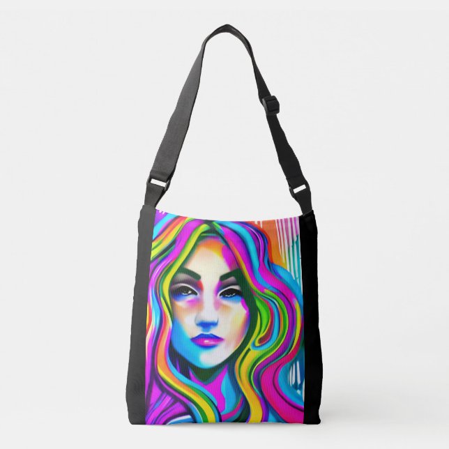 Bolsa Ajustável Retrato Retro de uma Mulher com Cabelo Arco-íris (Frente)