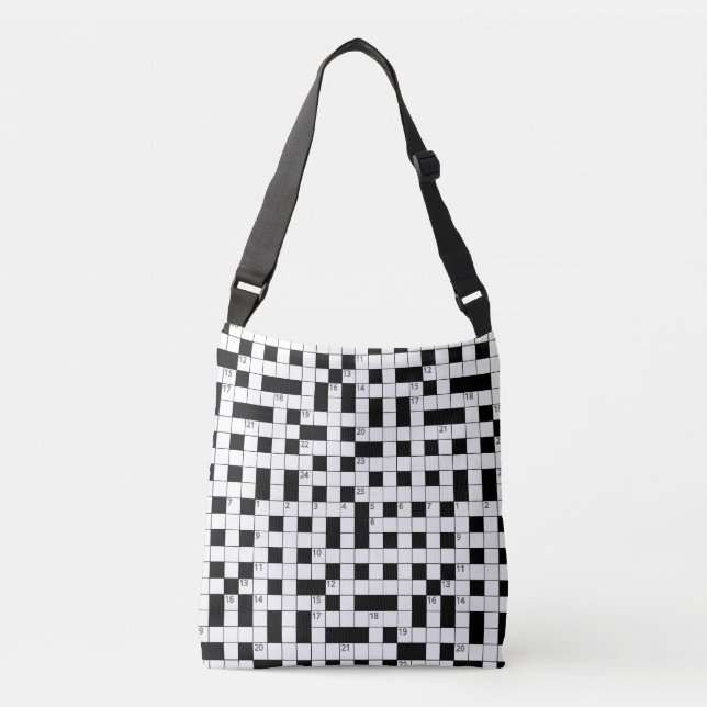 Bolsa Ajustável Retro Black White Crossword Puzzle Pattern (Frente)