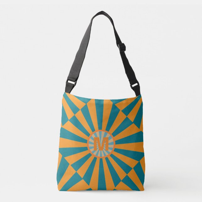 Bolsa Ajustável Retro Sunbeam Blue Orange Cool Striped Monogram (Frente)