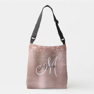 Bolsa Ajustável Rosa de Espuma Ouro, Folha Preta, Monograma Branco