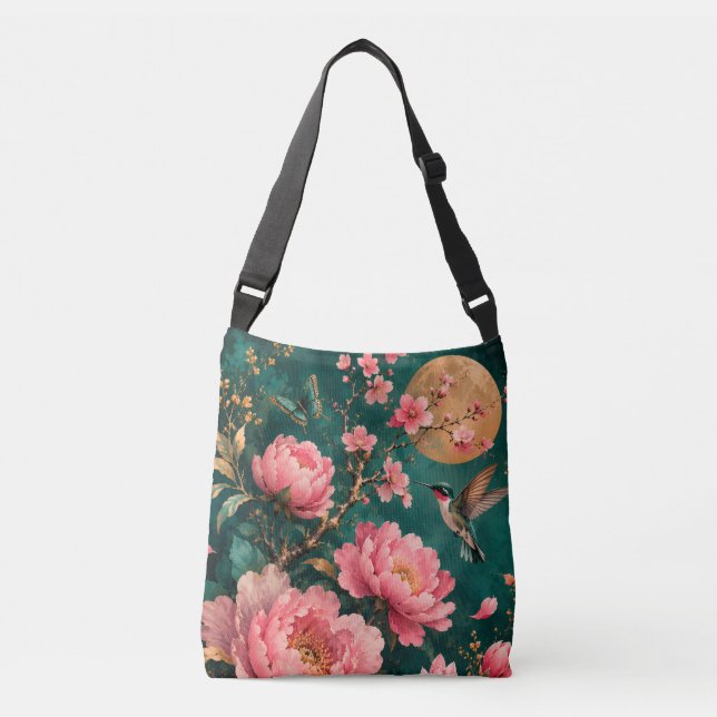 Bolsa Ajustável ROSA DO JARDIM EMERALD DOURADO BEija-FLOR (Frente)