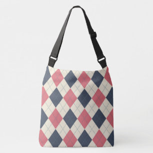 Bolsa Ajustável Rosa Salmão e Padrão Argyle Azul-Marinho