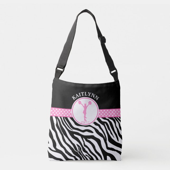 Bolsa Ajustável Rosa Seu Nome Zebra Cheerleader De Impressão / Pom (Frente)