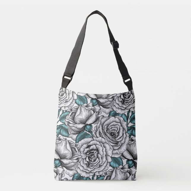 Bolsa Ajustável Rosas brancas com folhas azuis (Frente)