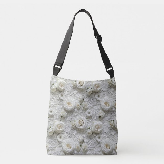 Bolsa Ajustável Rosas Brancas de Renda Nupcial (Frente)