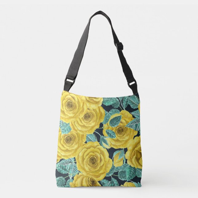Bolsa Ajustável Rosas de aquarela amarela com folhas e botões (Frente)