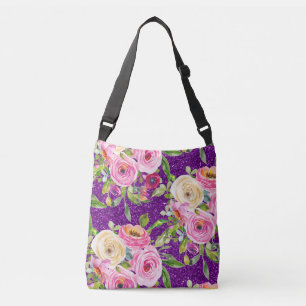 Bolsa Ajustável Rosas de aquarela, cor-de-rosa e creme, com brilho