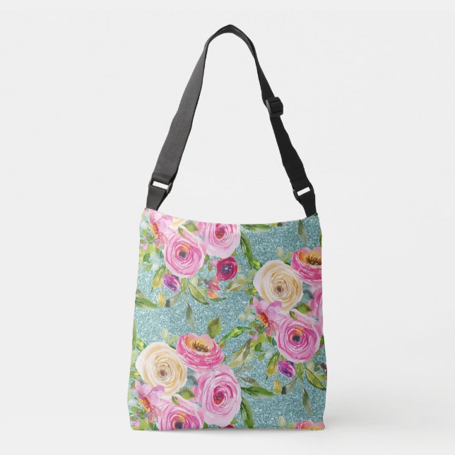 Bolsa Ajustável Rosas de aquarela rosa e creme (Frente)