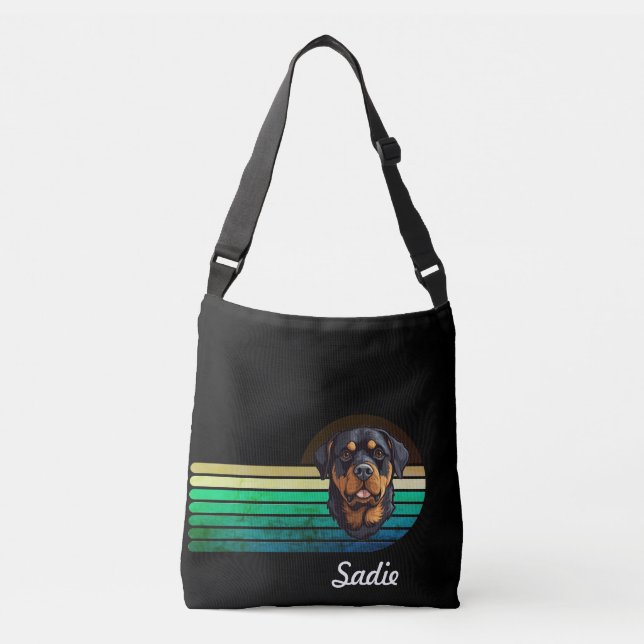 Bolsa Ajustável Rottweiler Dog Custom Name Retro Stripe (Frente)