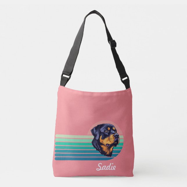 Bolsa Ajustável Rottweiler Dog Custom Name Retro Stripe (Frente)