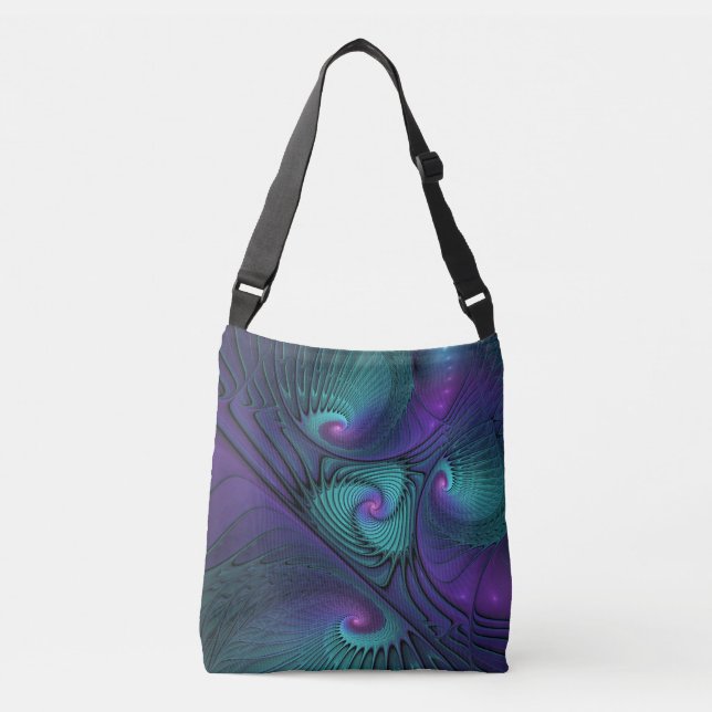 Bolsa Ajustável Roxo encontra Arte Fractal abstrato Turquesa moder (Frente)