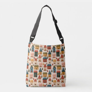 Bolsa Ajustável Rustic Festive Christmas Houses Seamless Pattern
