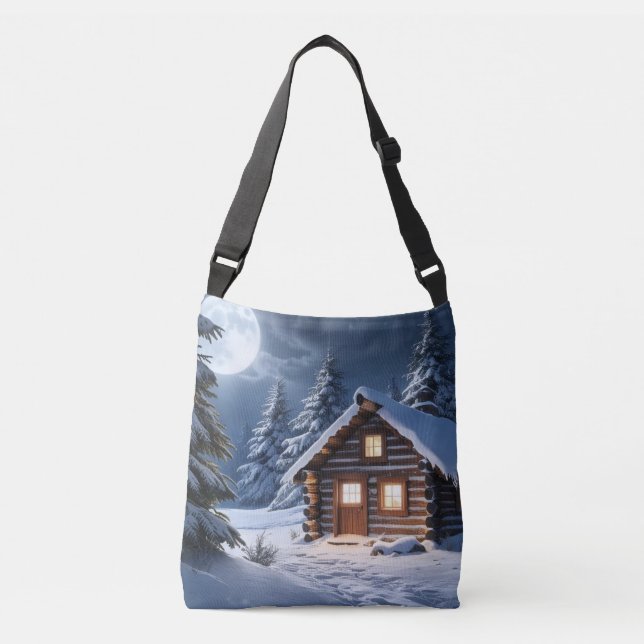 Bolsa Ajustável Rustic Moonlight Cozy Winter Cabine (Frente)