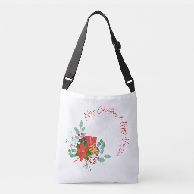 Bolsa Ajustável Saco de Compras com Grinalda de Feliz Natal e Ano  (Frente)