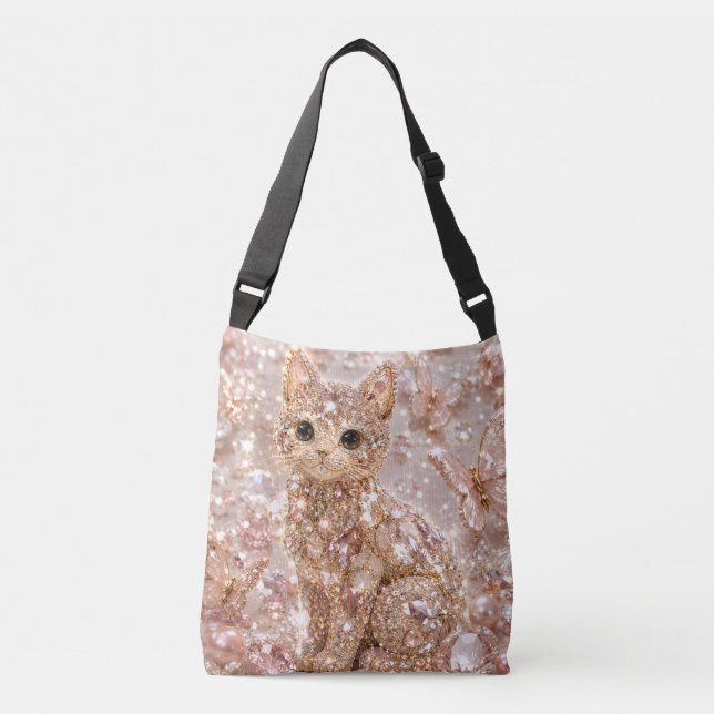 Bolsa Ajustável Saco de Compras Estético com Gato Fofo de Cristal  (Frente)