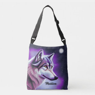 Bolsa Ajustável Saco de Corpo Cruzado do Lobo Místico à Noite