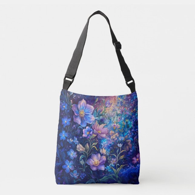 Bolsa Ajustável Saco de mão Blue Night Flowers (Frente)