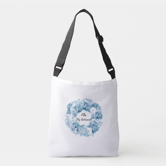 Bolsa Ajustável Saco de mão com grinalda floral azul para damas de (Frente)