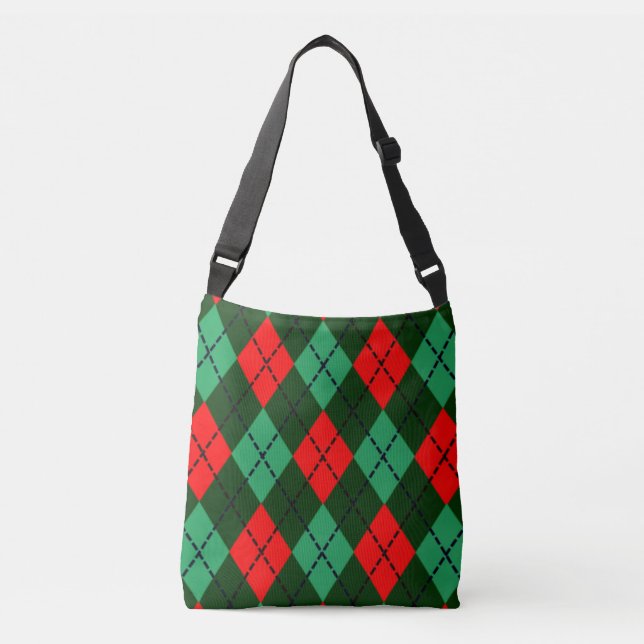 Bolsa Ajustável Saco de mão verde-vermelha-tartã (Frente)