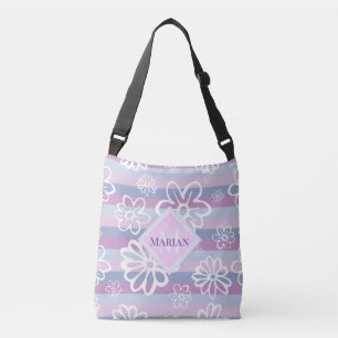 Bolsa Ajustável Saco De Tota Floral, Púrpura E Branca, Monograma