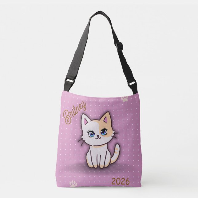 Bolsa Ajustável Saco Personalizado de Gata Rosa Fofa com Nome (Frente)