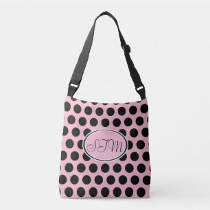 Bolsa Ajustável Sacola preta cor-de-rosa do monograma das bolinhas