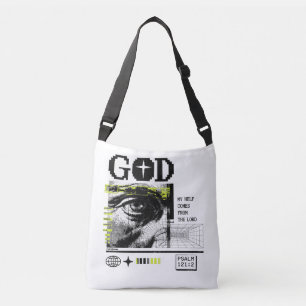 Bolsa Ajustável Salmo 121:2 Neon Lima Olho de Deus Arte CRT Glitch