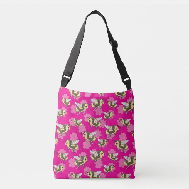 Bolsa Ajustável Salve as abelhas em fundo floral rosa (Frente)