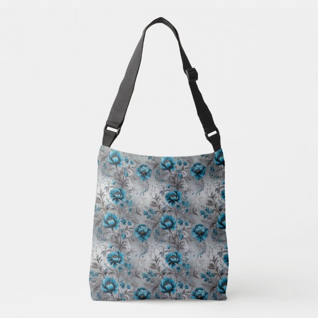 Bolsa Ajustável Sangue de Teal Vibrante: Saco de Tota Floral de Na (Frente)