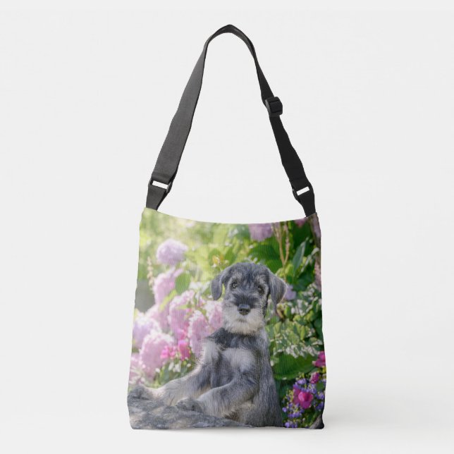 Bolsa Ajustável Schnauzer Puppy Padrão em Jardim Flor - (Frente)