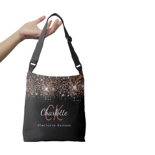 Bolsa Ajustável Script de monograma rosa dourado preto