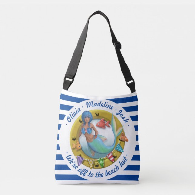 Bolsa Ajustável Sereia de Verão Praia Azul Marinho Náutico Listrad (Frente)