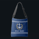 Bolsa Ajustável Seu nome de barco Ancora Estilo Dourado Laurel Rop<br><div class="desc">Um saco azul marinho chic, com o seu nome personalizado, o nome do barco ou outro texto desejado. Apresenta uma âncora náutica, folhas de louros e faixas de cordas desenhadas pelo estilo ouro. Personalize facilmente a cor base para corresponder ao seu decoro ou tema atual. Excelente para férias, comprar e...</div>
