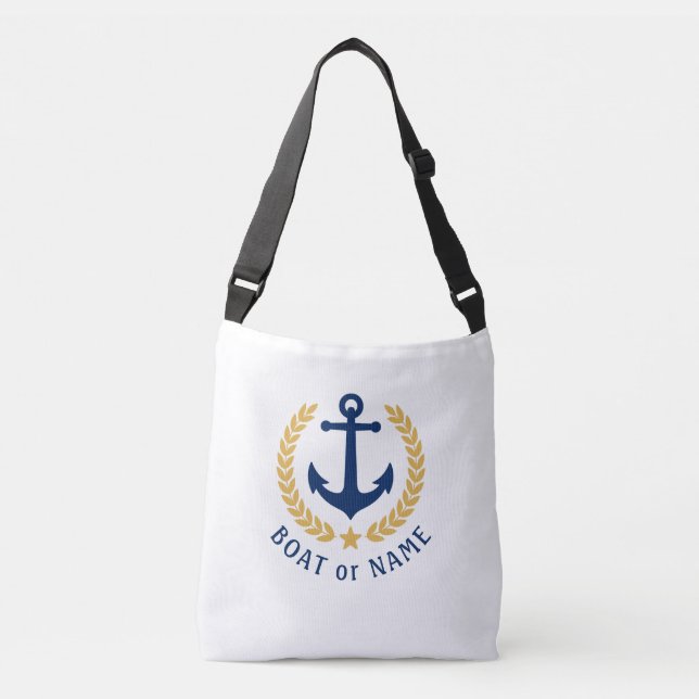 Bolsa Ajustável Seu nome de barco Ancora Estilo Dourado Laurel Whi (Frente)