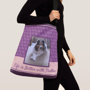 Bolsa Ajustável Shetland Sheepdog Foto em roxo e rosa