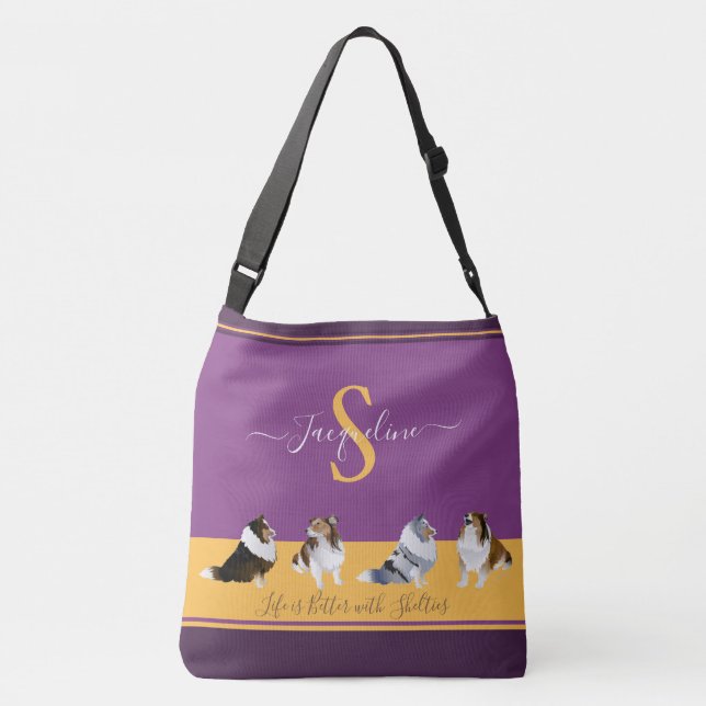 Bolsa Ajustável Shetland Sheepdog, Sheldon, em Purple e Yellow (Verso)