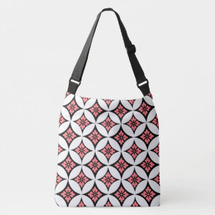 Bolsa Ajustável Shippo com Motivo de Flor, Preto, Branco e Rosa
