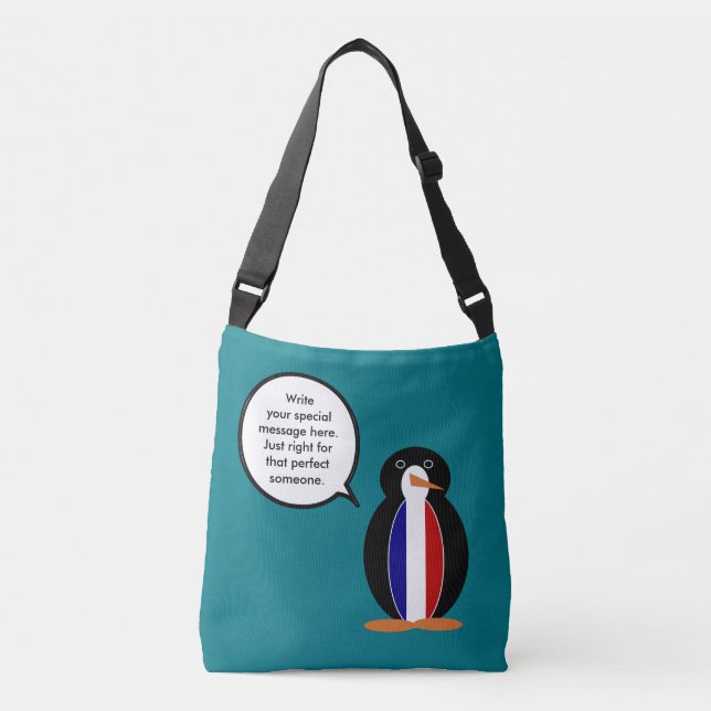 Bolsa Ajustável Sinalizador Francês Falando Sra. Penguin Personali (Frente)