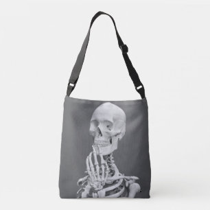 Bolsa Ajustável Skeleton Skull Halloween Cinza Preta e Branca