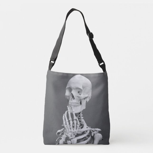 Bolsa Ajustável Skeleton Skull Halloween Cinza Preta e Branca (Verso)