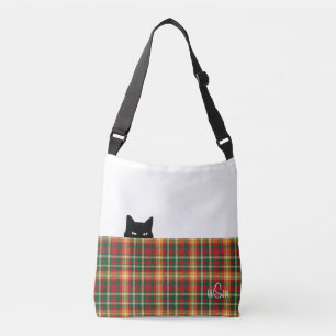 Bolsa Ajustável Sneaky Cat Tartan Orange Green Xadrez Crossbody Ba