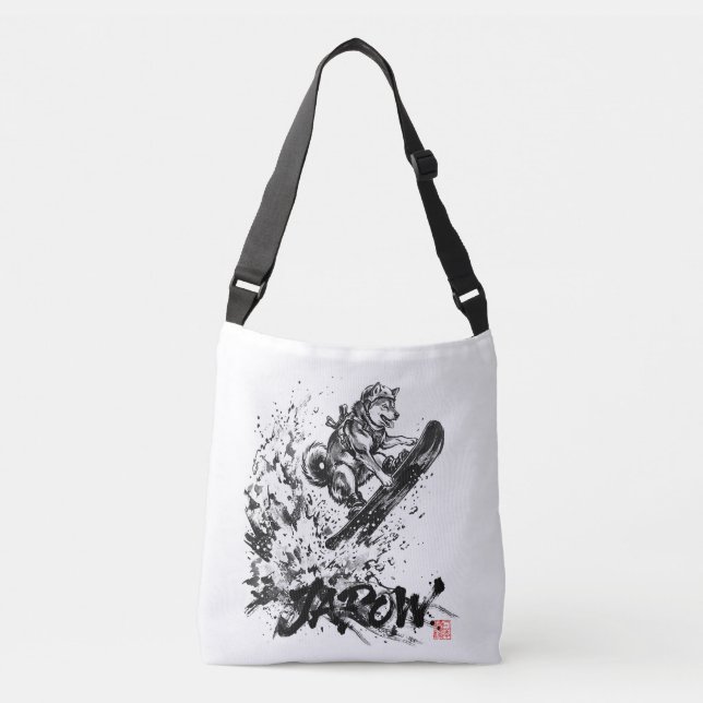 Bolsa Ajustável Snowboard Brush Art - Snowboarder Dog Huskey (Frente)