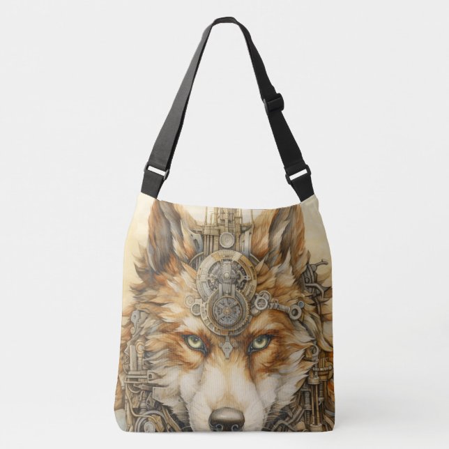 Bolsa Ajustável Solarpunk Red Wolf Steampunk inspiração (Frente)