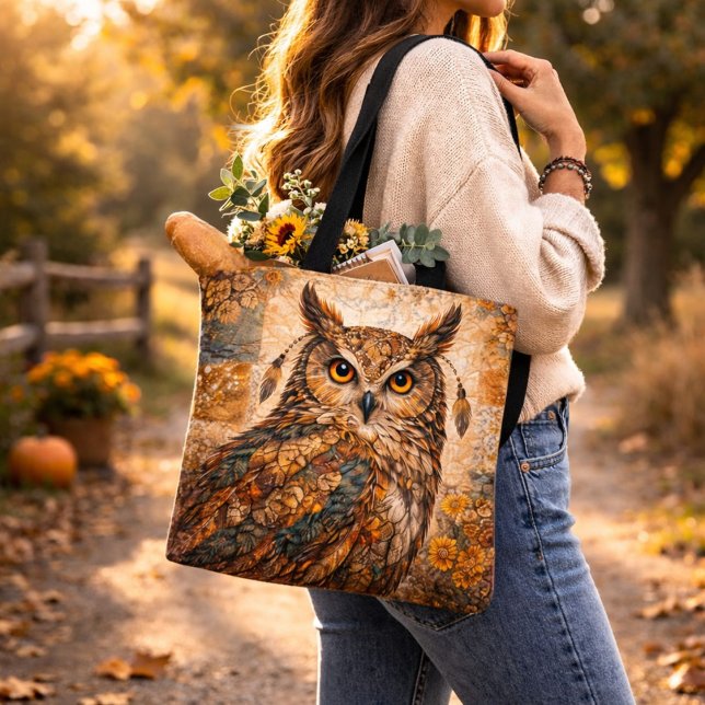 Bolsa Ajustável Spirit Owl Boho Patchwork Rustic Folk Art (Criador carregado)